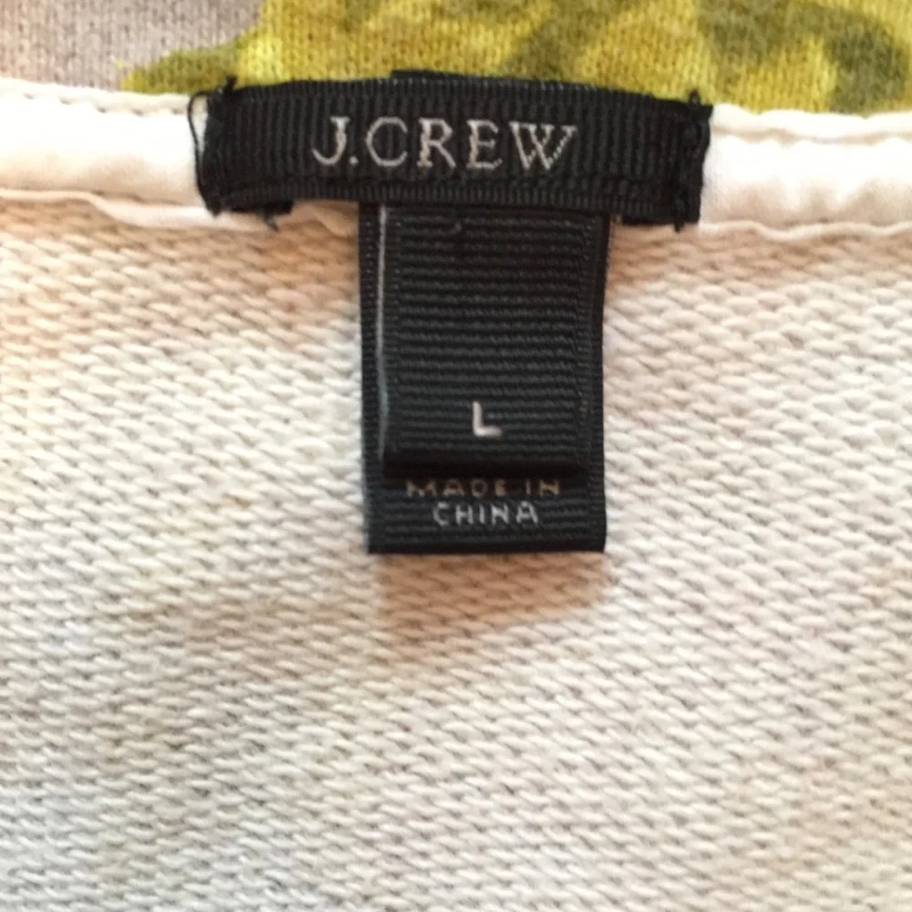J. CREW TOP SWEATSHIRT GRAY GREEN FLORAL CREWNECK LONG SLEEVE Size L LARGE